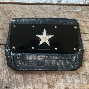 Jimmy Choo and H&M Black Textured Star Clutch and Dust Bag